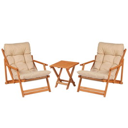 Hanah Home Juego de Mesa y Sillas de Jardín My007 de 3 Piezas en Marrón y Crema